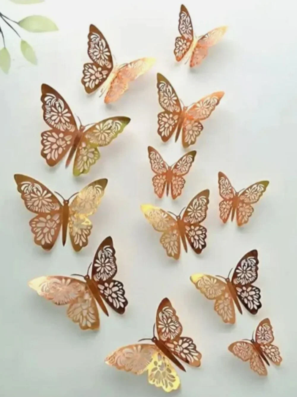 12pc 3D Rose Gold Tone Butterfly Poly Vinyl Decals Home Bathroom